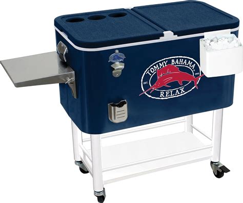 Keeps beverages cold for up to 3 days; Includes deluxe carry handles, metal drain spout, and bottle opener; All welded stainless-steel body. . Tommy bahama cooler